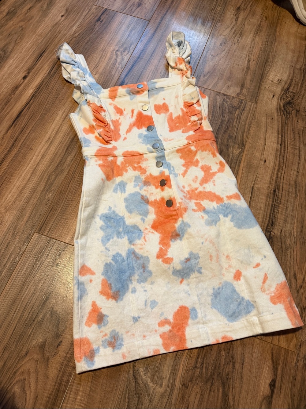 Storia Orange & Blue Tie-Dye Button-Front Sundress